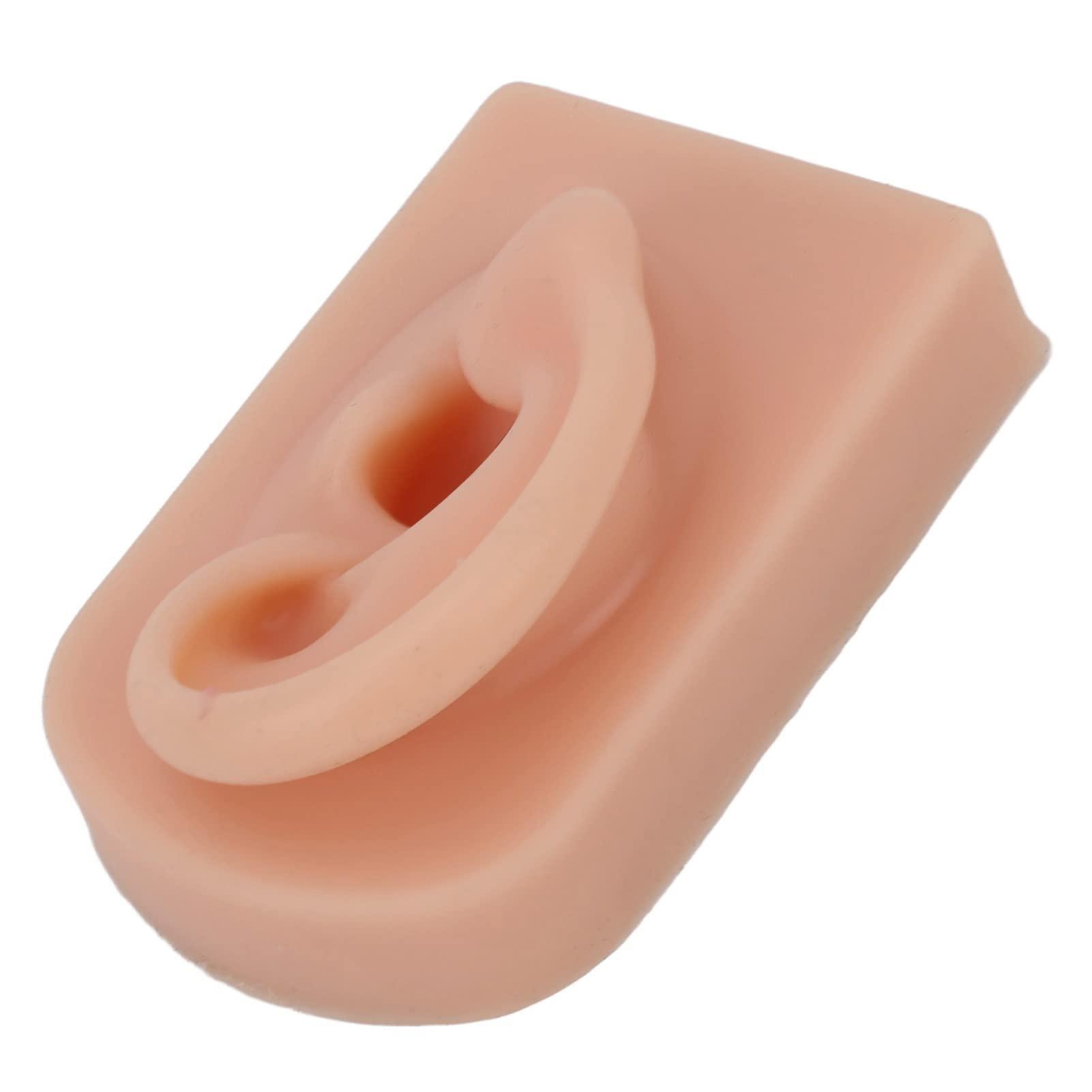 Bannt Fake Ear Model, Easy To Use Right Ear Flexible Silicone Human Ear Model for Earrings Display for Ear Piercing Training Dark Complexion