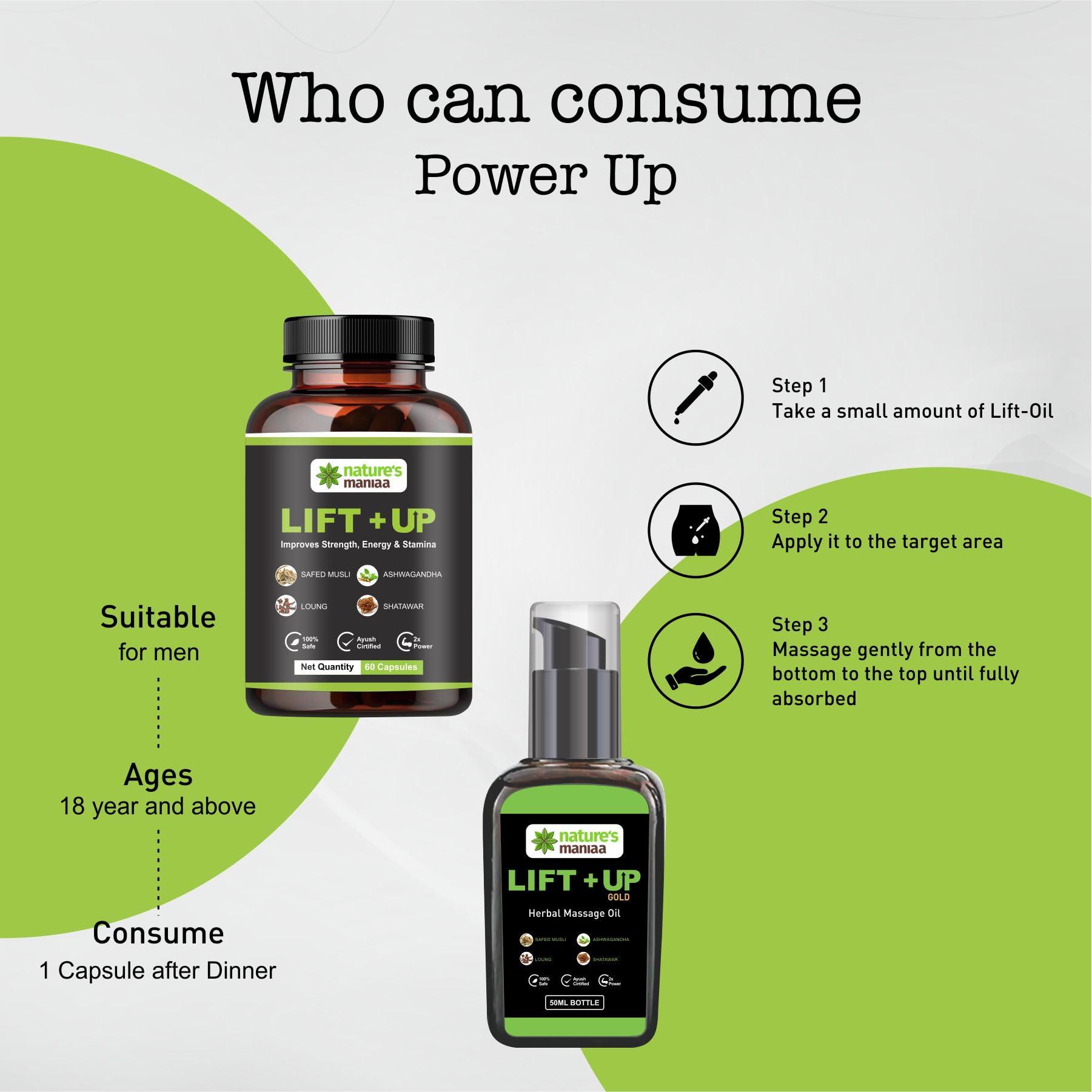 NATURE MANIA Nature Mania Lift-Up Natural Massage Oil 50 ml And Lift Up Capsule 60 Pies With Pure and Natural Ingredients, No side Effects