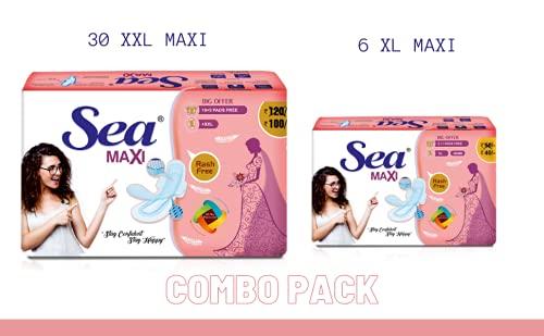 Sea SEA Sanitary Pad For Women | 30 XXL Maxi + 6 XL Maxi Period Combo Pack | Organic Cotton Pad with Leak And Odour Lock Technology