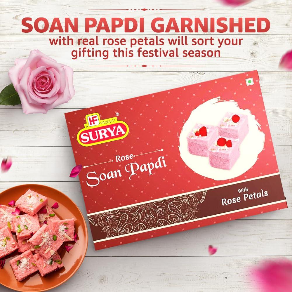 Surya Surya 400gm Rose Soan Papdi with real rose petals (rose) |Indian Sweet |Rose Flavoured