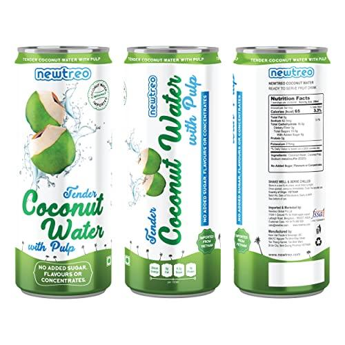 Newtreo Newtreo Tender Coconut Water with Pulp | 100% Coconut Water | No Added Sugar or Flavours | Not from Concentrate | Imported from Vietnam | 12 x 250ml cans