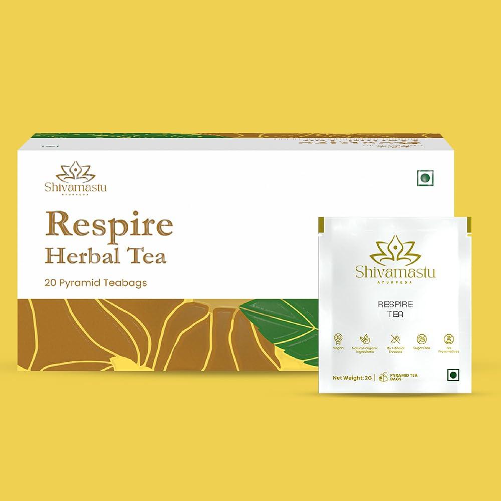 Shivamastu Shivamastu Ayurveda Respire Herbal Tea for Digestive and Respiratory Wellness- Tasty, Sugar Free, Caffeine Free and Vegan - 20 Pyramind Tea Bags (Pack of 1)