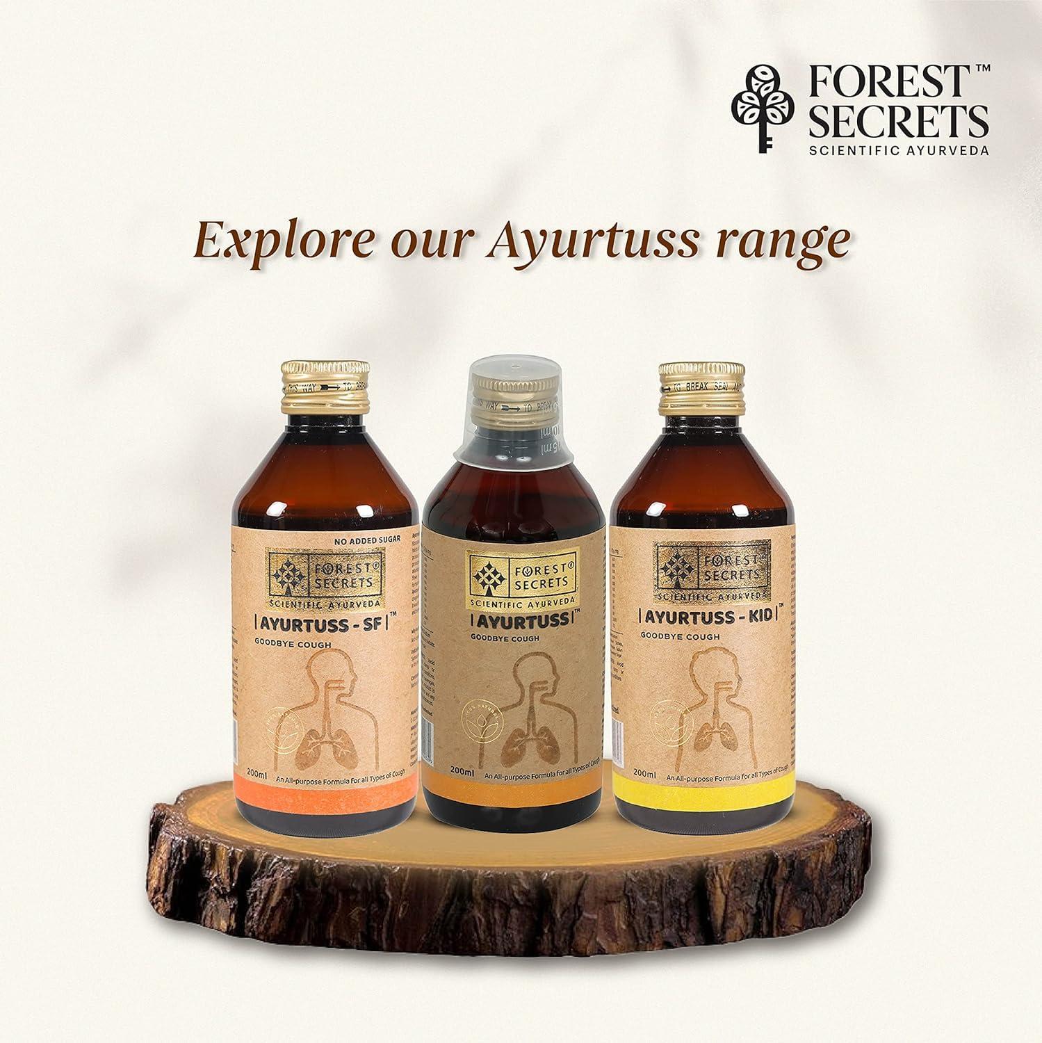 FOREST SECRETS Forest Secrets Ayurtuss Cough Syrup- 200ml, Non-Drowsy Ayurvedic Cough Reliever, Fast Relief from Cough, Sore Throat & Cold (Ayurtuss- Adult (Pack of 1))