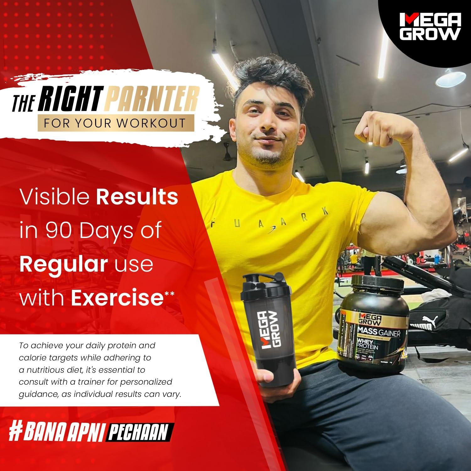 MEGAGROW Megagrow Mass Gainer 1kg Banana Flavor High Calorie Whey Protein Powder for Muscle Growth & Muscle Buidling Pre/Post Workout Supplement for Men & Women - Total 10 Servings