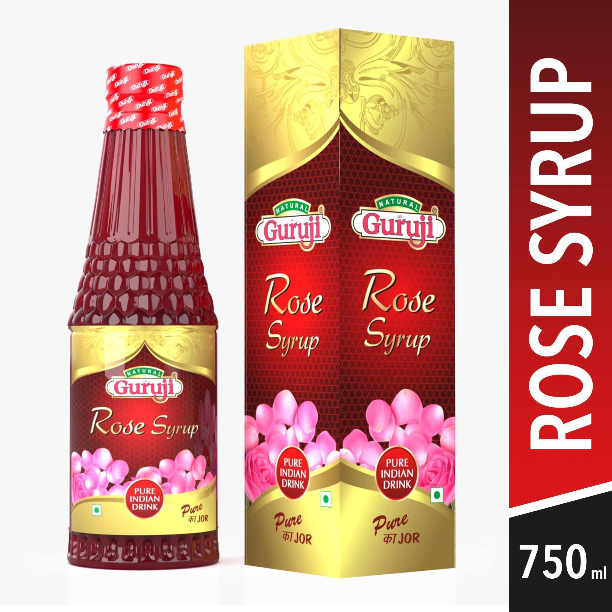 Jai Guruji Jai Guruji Rose Syrup Sharbat, Instant Refreshing Drink For Summer (Mix with milk or Water or Soda) 750ml