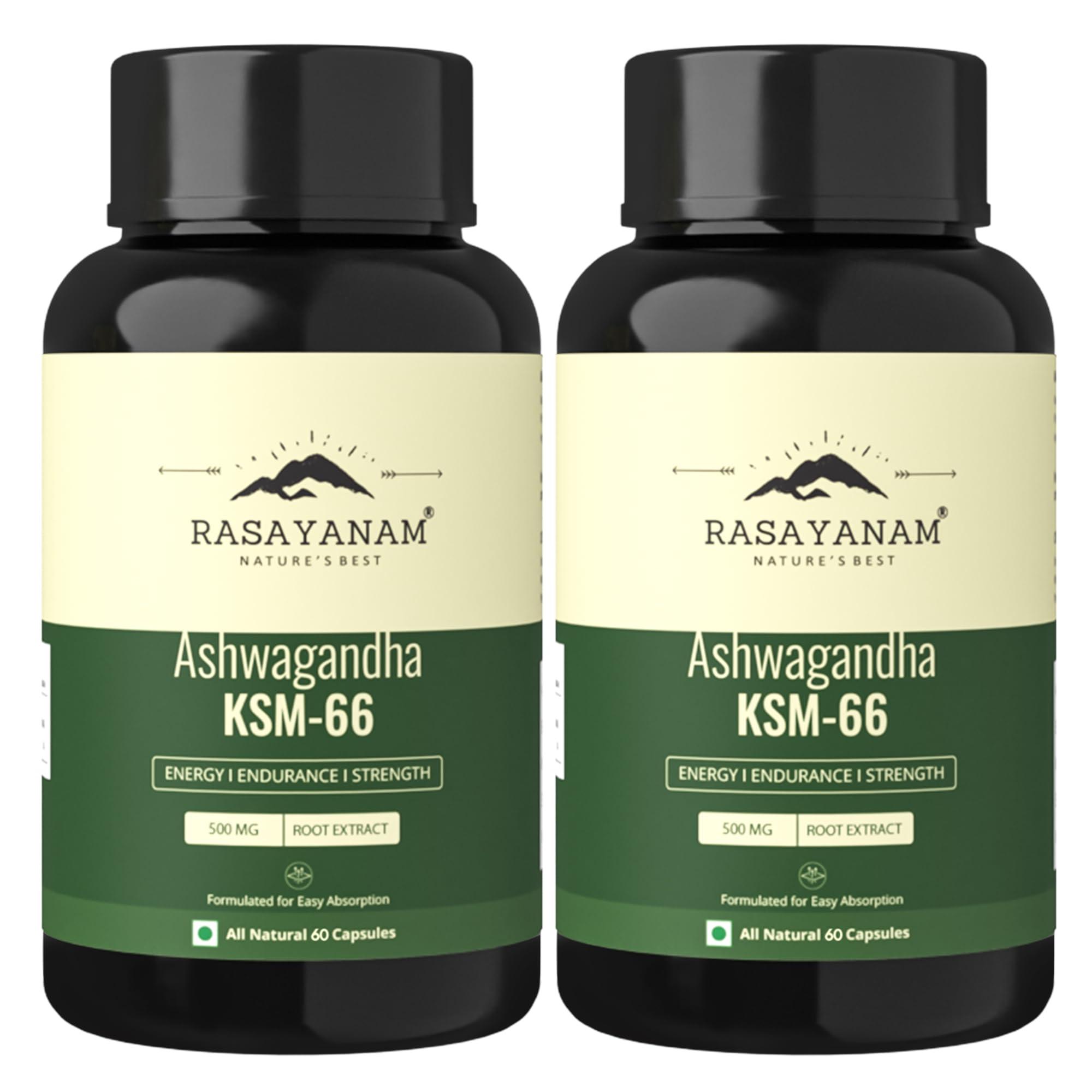 Rasayanam Rasayanam Ashwagandha Ksm-66 (500 Mg) Pack Of 2 Extra Strength Natural Formulation Support Strength & Energy Withania Somnifera Extract, capsule