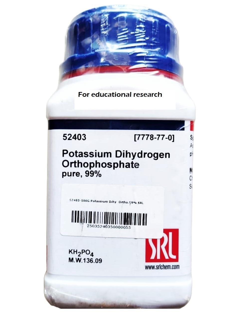 NavaFresh Basics SRL Potassium Dihydrogen Orthophosphate pure, 99% 500GM (Potassium Phosphate, monobasic) CAS 7778-77-0, Molecular Formula : KH2PO4