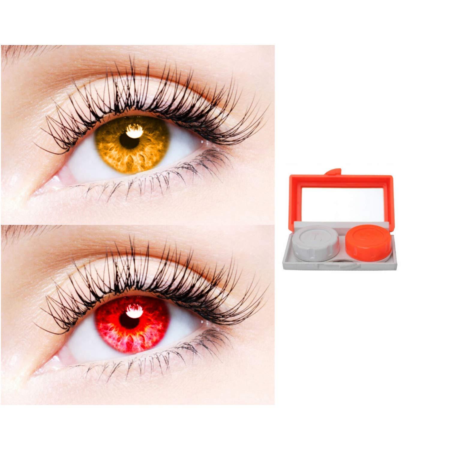 EYCOG 2 Pair Monthly Colored Contact Lenses Zero Power With 1 Lens Travel Kit (Honey-Red)