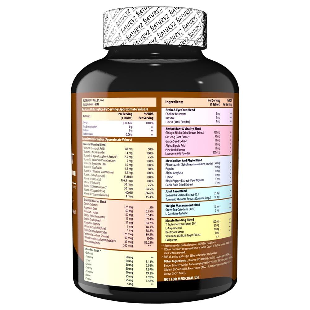 Naturyz NATURYZ MEN\'S SPORT Specialized Daily Multivitamin for Men with Highest 55 Nutrients (Vitamins, Minerals, Aminos, Enzymes, Antioxidants, Herbal Extracts ) and 13 Performance Blends for Muscle growth, Energy, Strength & Immunity - 60 Tablets(Pack of