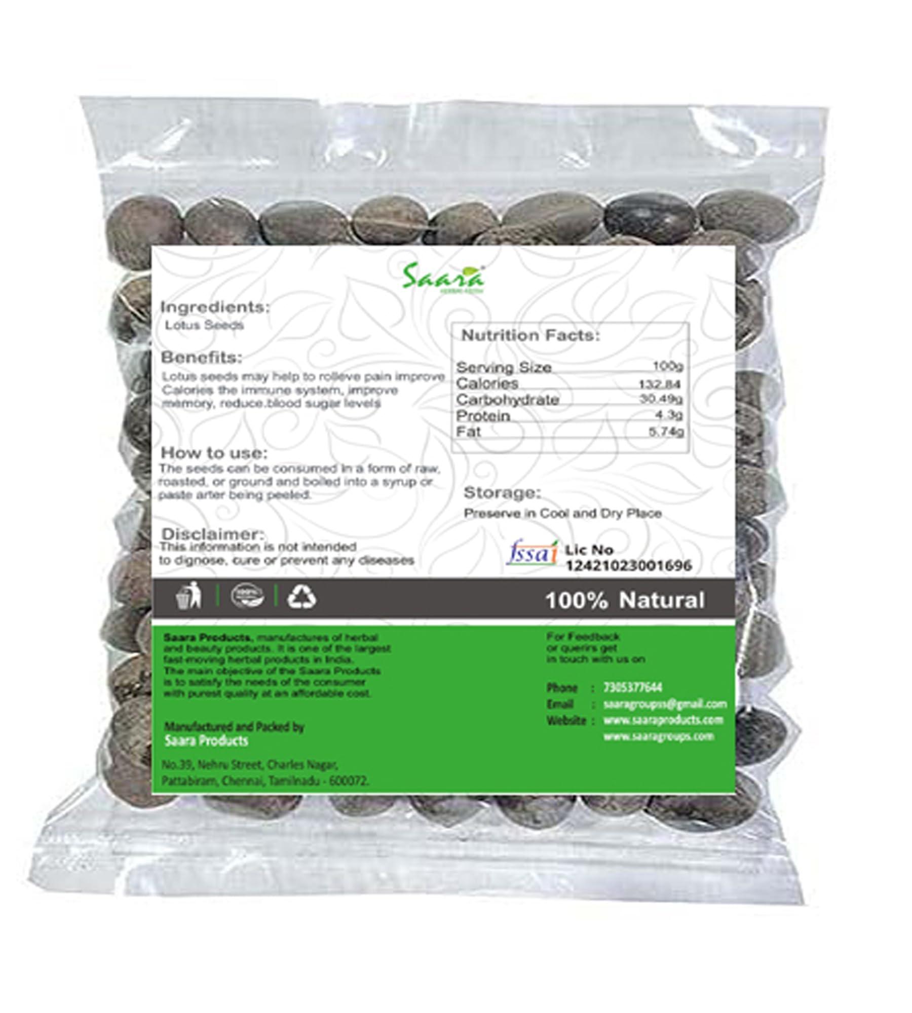 SAARA Saara HERBAL FRESH Lotus Flower Seeds(Black), 150g, Indian Lotus Seeds, Kamal Gatta Seeds, Kamal Phool, Nelumbo Nucifera Black Seeds,(pack of 1 x 100g, pack of 1 x 50g)