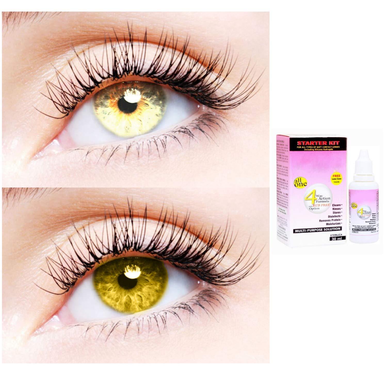 EYCOG 2 Pair Monthly Colored Contact Lenses Zero Power With 30 ml Solution (Gold-Hazel)