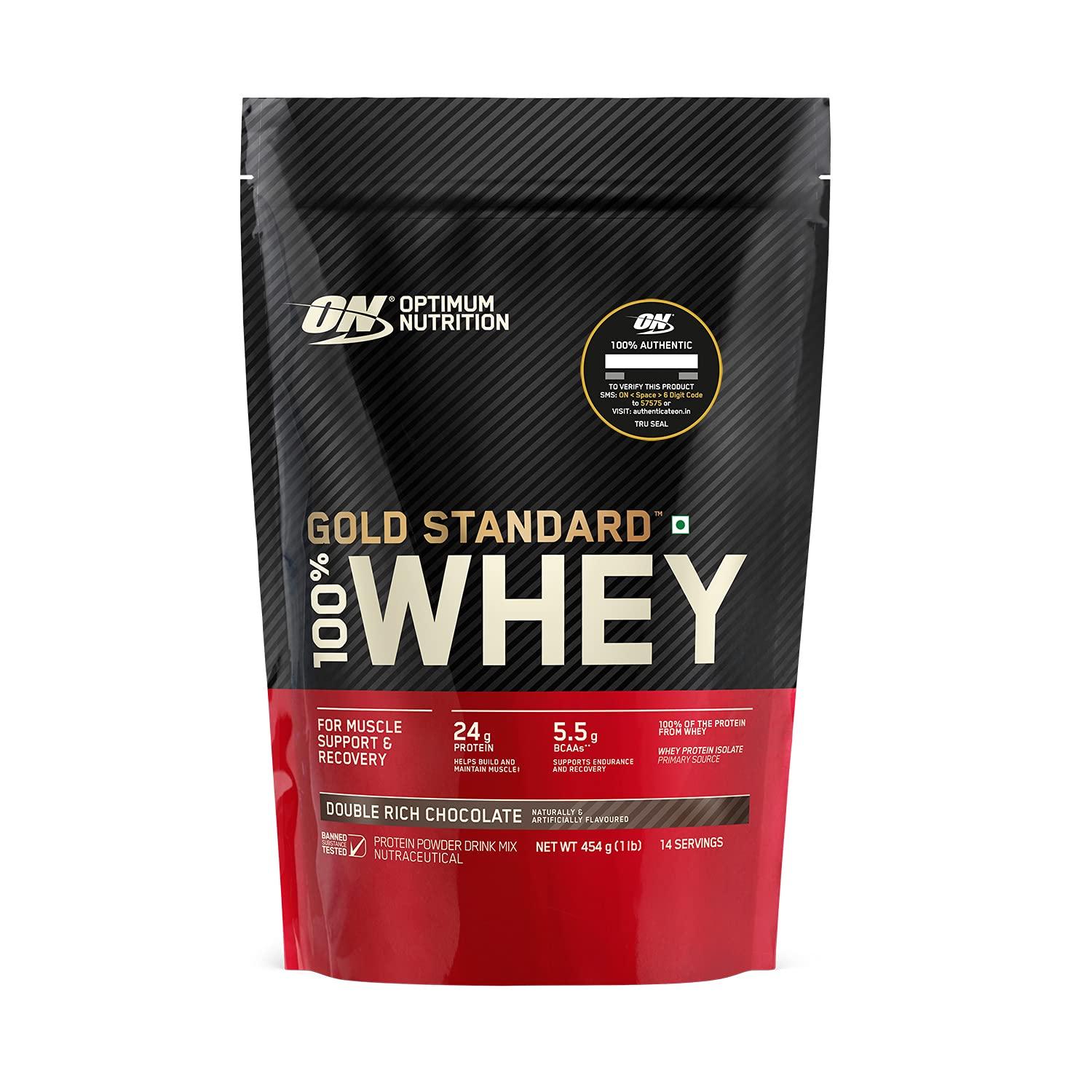 OPTIMUM NUTRITION Optimum Nutrition (ON) Gold Standard 100% Whey Protein Powder 1 lbs, 454 g (Double Rich Chocolate) & Serious Mass Gainer (Veg), High Protein High Calorie Weight Gainer - 1 kg (Vanilla)