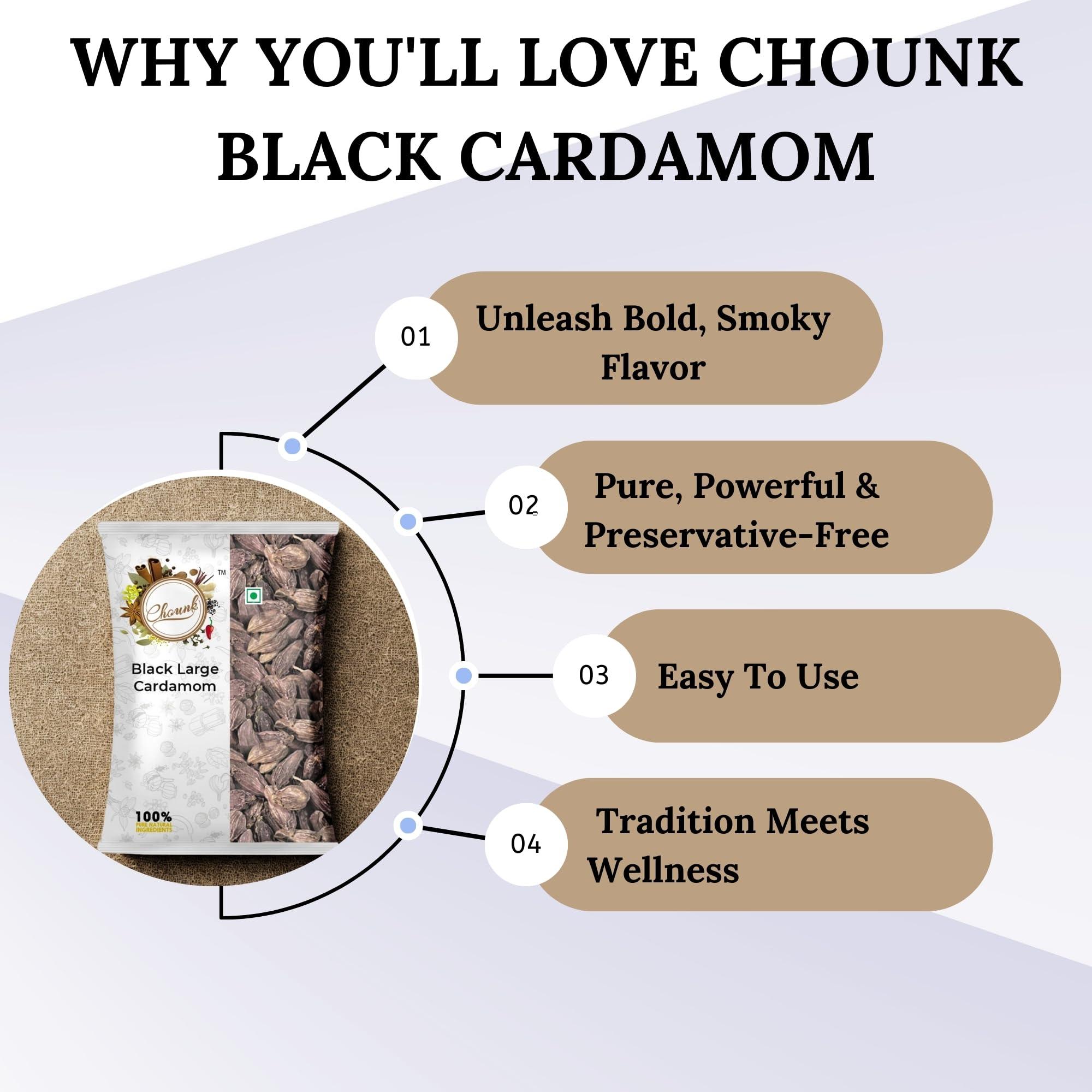 Chounk Chounk Black Large Cardamom, 800 Grams | Badi Elaichi | Preservative Free | Sabut Elaichi | Kali Elaichi | Moti Elaichi | Black Cardamom