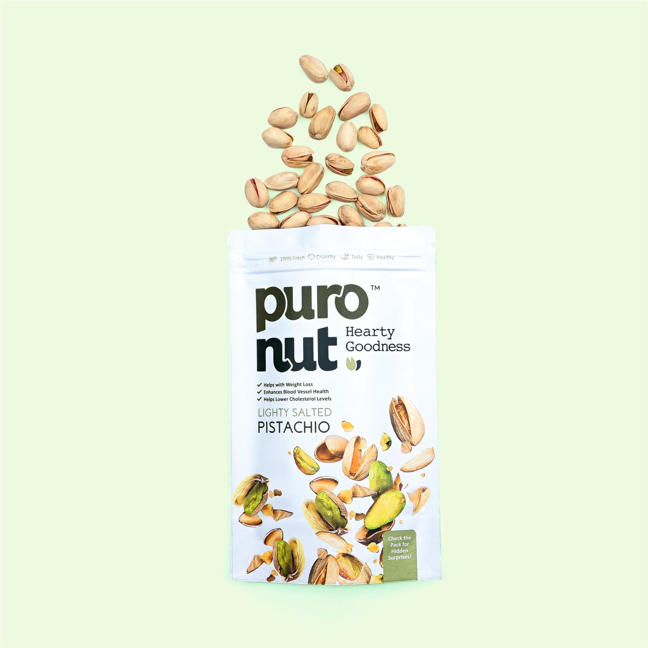 PURO NUT Puronut 100% Natural Premium California Roasted & Lightly Salted Pistachios, Pack of 1 (200g) | Pista Dry Fruit | Tasty & Healthy | High in Protein & Dietary Fiber | Gluten Free & Low Calorie Nuts