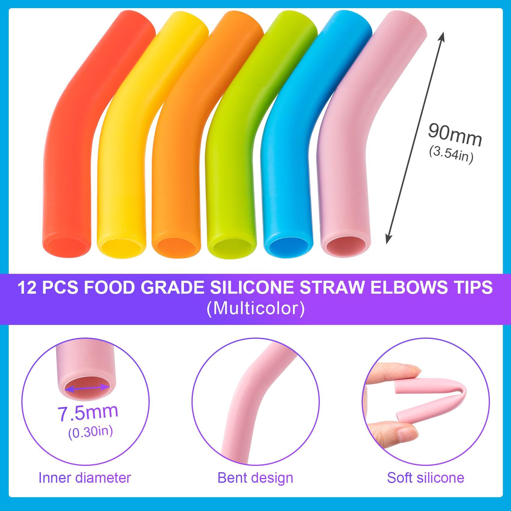 HINZIC HINZIC 12Pcs Reusable Silicone Straw Tips 5/16\"Wide(8mm Outer Diameter) Multi-color Food Grade Rubber Straw Covers Flex Elbow Hydraflow Straw Replacement Tip for Metal Straws