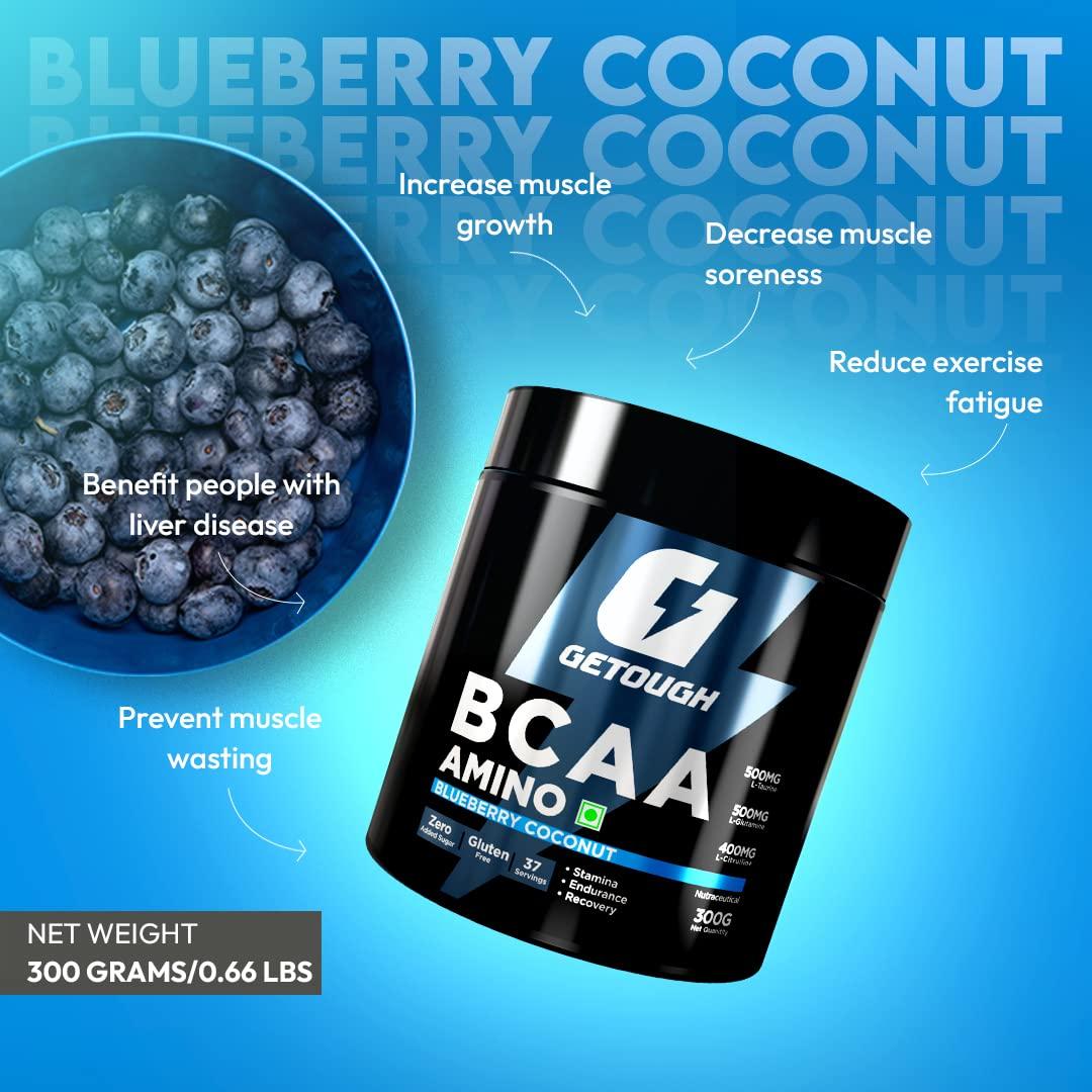 GETOUGH GETOUGH BCAA (Blueberry coconut) WITH L-TAURINE, L-CITRULLINE, L-GLUTAMINE For Muscle Recovery & Endurance - Pre/Post & Intra Workout Supplement 300 gm