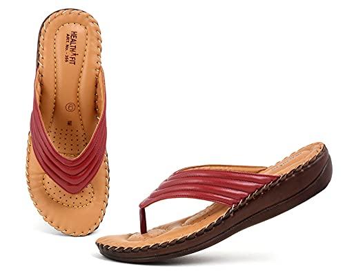 HEALTH FIT HEALTH FIT Ortho Slippers-Dr Sandals for Women Suitable for Knee Pain, Diabetic & Orthopedic Footwear for Women HF355Cherry