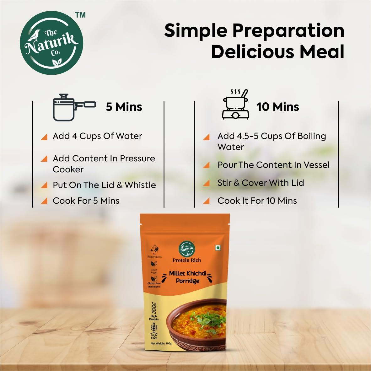 The Naturik Co The Naturik Co. Ragi Chilla Mix 250g & Masala Millet Khichdi 500g Combo: High Protein, Natural, Gluten-Free, No Preservatives, Ready-to-Eat Healthy Snacks.