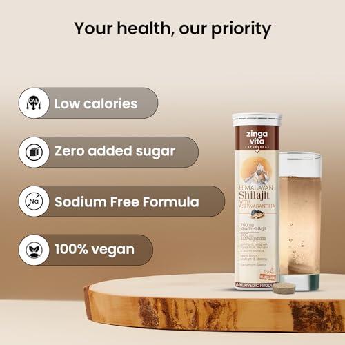 Zingavita Zingavita Himalayan Shilajit Original (750mg) Effervescent Tablets, With Ashwagandha, Gokshura & Safed Musli for Strength, Performance & Muscle recovery, Cardamom Flavour | Ayush Approved | Pack of 1