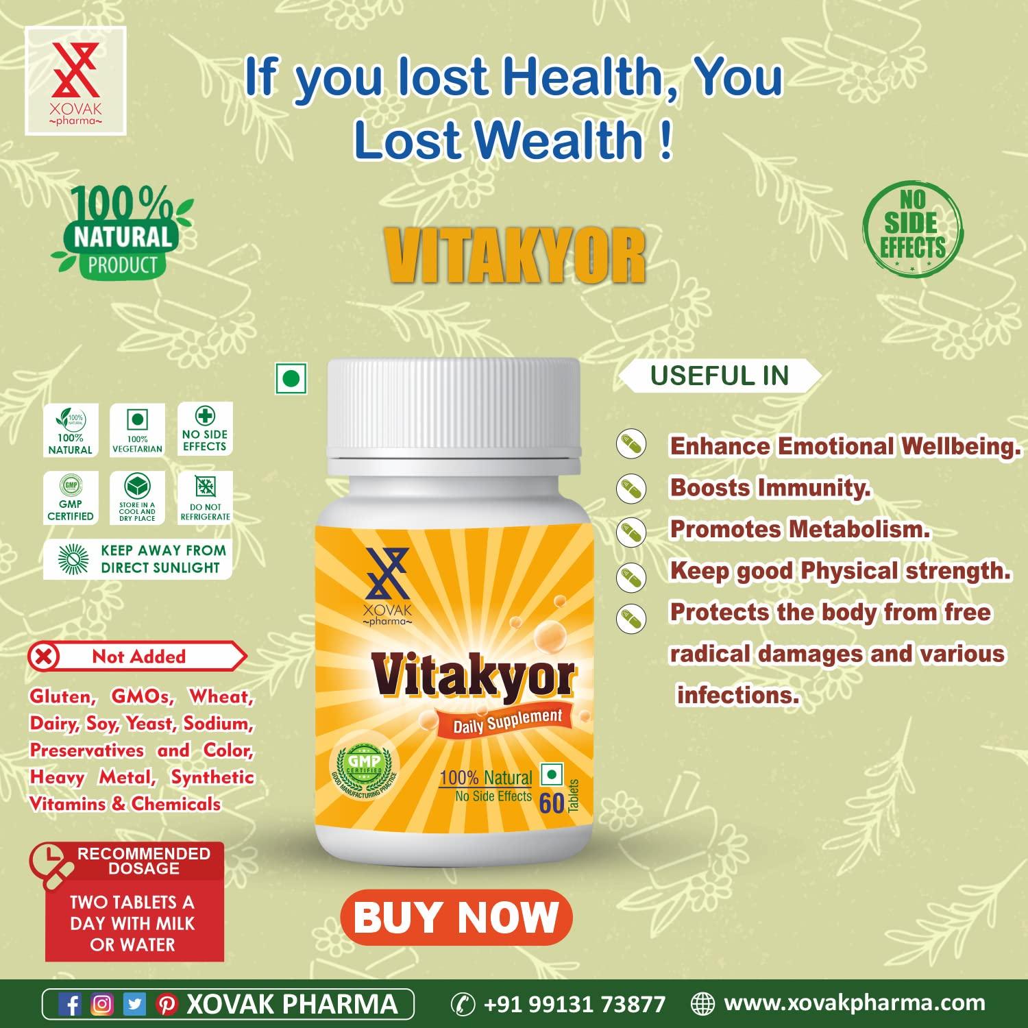 XOVAK PHARMA Xovak Pharma | Ayurveda Vitakyor Tablet For Metabolism, Helps in Fatigue, Nourishes Body, Relieves Stress and Anxiety, Provides Daily Energy (Pack of 2)