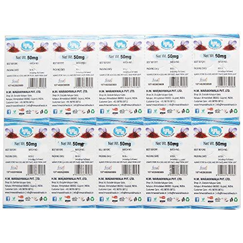 HMW HMW Golden Yellow Kashmir Saffron Original Natural Pure Certified Grade I - 500 milligrams (Pack of 10)