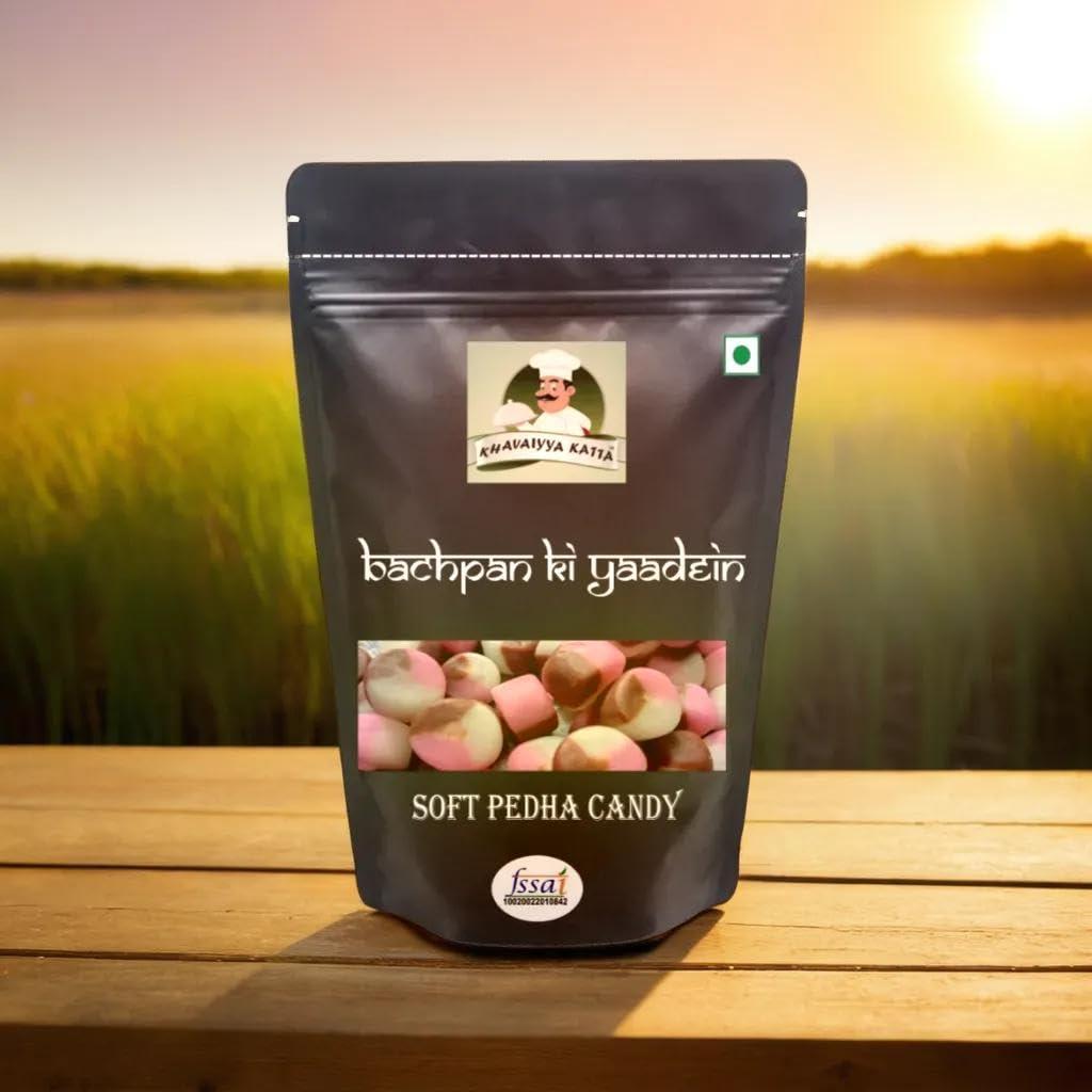 KHAVAIYYA KATTA KHAVAIYYA KATTA\'S (BACHPAN KI YAADEIN) SOFT PEDHA Candy Bachpan ki SOFTCANDY/Goli Just for Everyone.PACK OF 250GM