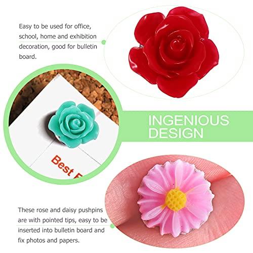 HEALLILY 50pcs/ Box Creative Metal Resin Flower Decorative Pushpin Set for Wooden Wall