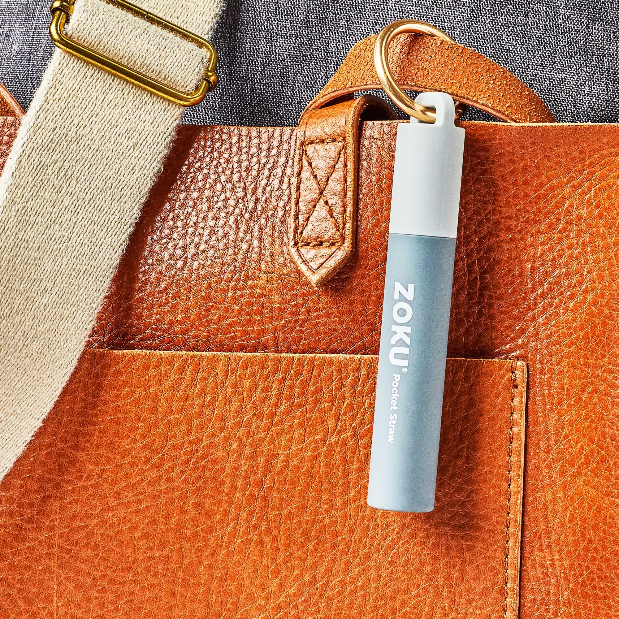 Zoku ZOKU Reusable Metal Straw with Case for Travel, Grey - Collapsible Stainless Steel Drinking Straw with Silicone Tip and Cleaner Brush, Ideal for Key Chains, Pockets, Purses