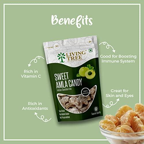 Living Tree Living Tree Sweet Amla Candy Indian Goosberries 250 gram For hair Growth, Digestion, Help to Control Blood Pressure | Sun Dried No Added Color, No Preservatives
