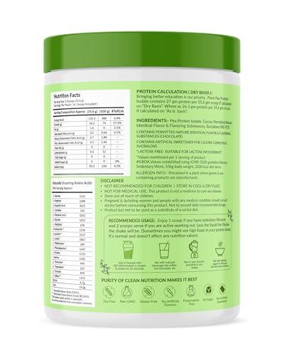 MyFitFuel MyFitFuel Clean Plant Pea Protein Isolate (26.3g Protein, 4.7g BCAA, 10.2g EAA) |Easy to Digest | Vegan Plant Protein Powder [500g, 14 Servings, (Chocolate Delight Swirl)]