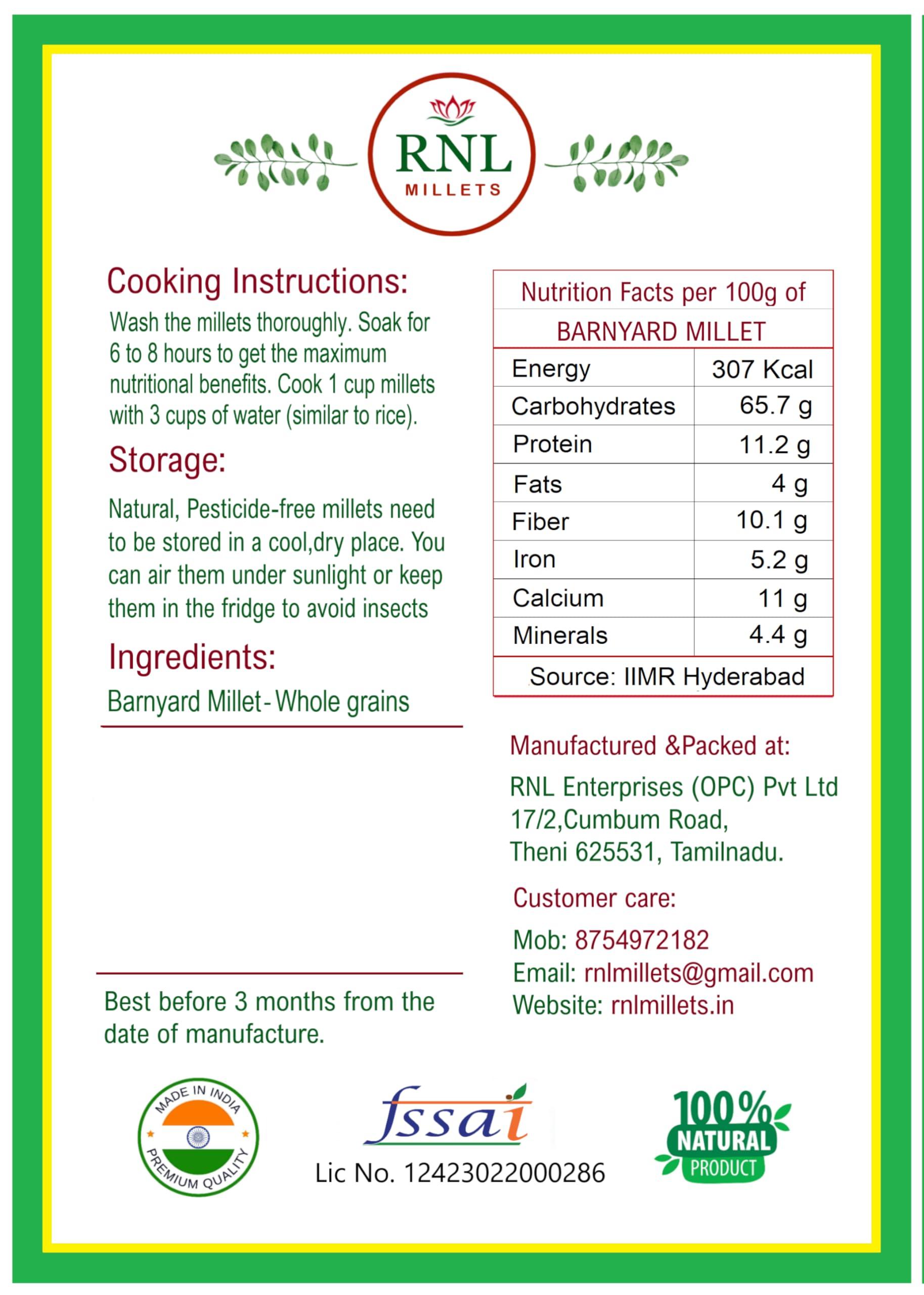 Generic Unpolished Barnyard Millet/Kuthiraivali/Udhalu/Jhangora/Sanwa 1 kg