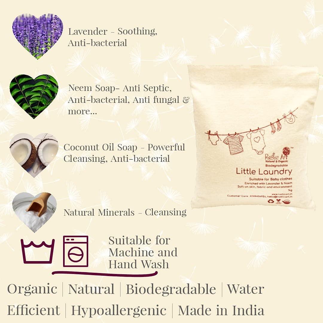 Rustic Art Rustic Art Natural Little Laundry Powder with Neem | Baby & Kids Clothes Laundry Powder | Front & Top Load Machine and Hand Wash | (5 Kg)