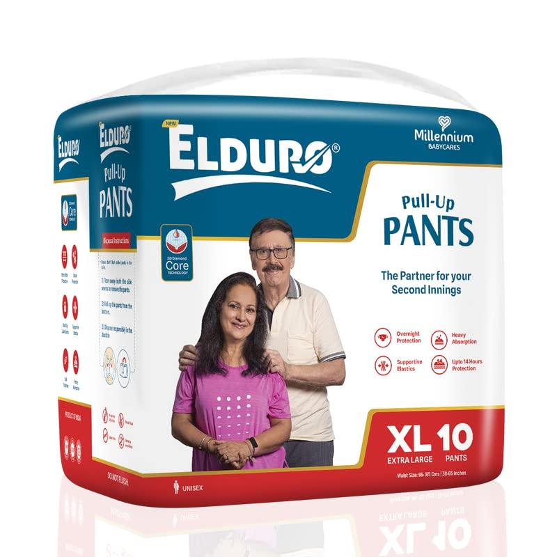 ELDURO ELDURO Adult Diapers XL Size | 96-165cm (38\"-65\") | Pant Style, Adult Diapers, Adult Diaper Pants, Adult Diapers XL Size, Unisex, Leakproof, 14hr Overnight Protection - Pack of 1 (10 counts)