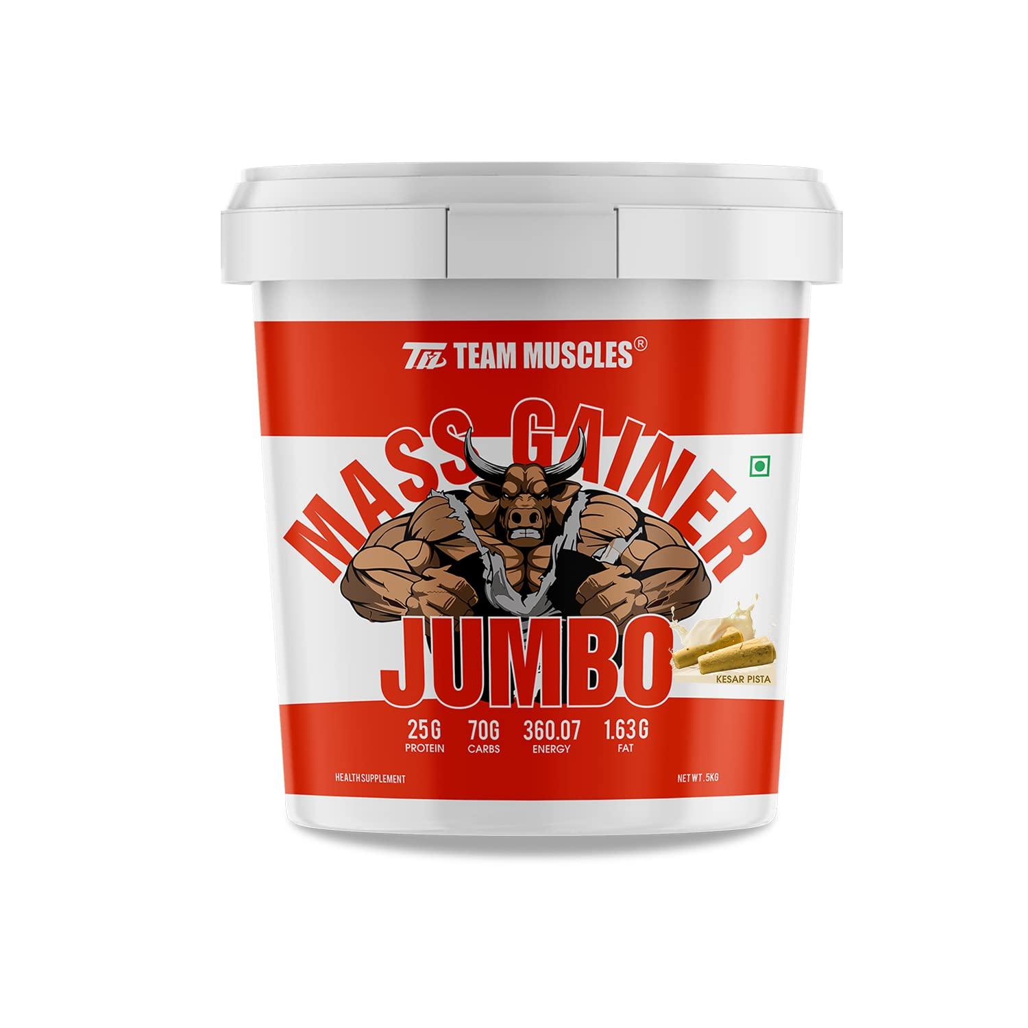 TEAM MUSCLES Team Muscles TM Jumbo Mass Gainer 5 Kg, Weight Gainer, Muscle Gainer, Heavy Weight Gainer (Kesar Pista)