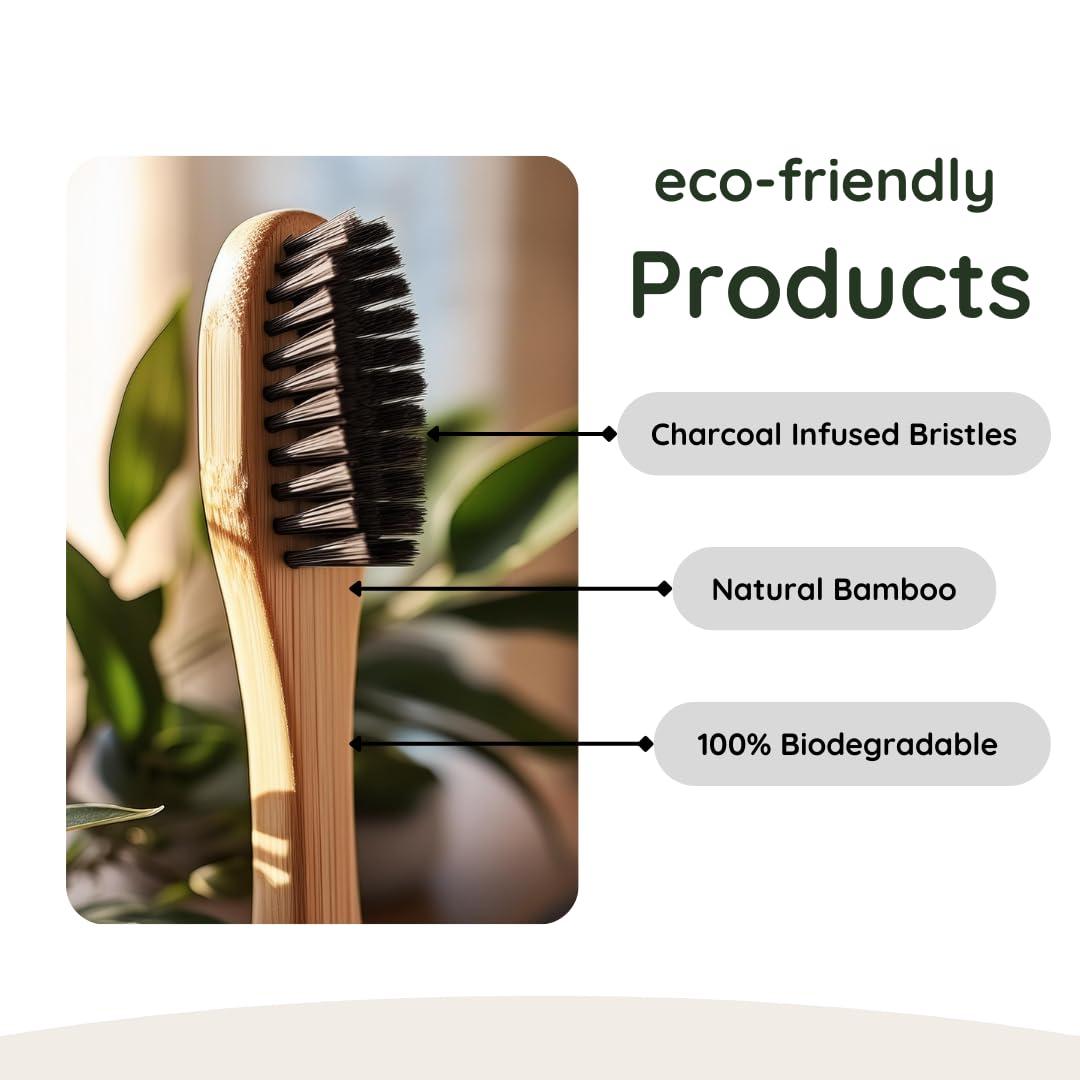 THE ORGANIC BAE The Organic Bae Bamboo Toothbrushes - Pack of 3 | Charcoal Infused Soft Bristles | Eco-Friendly & Biodegradable | Ergonomic, Splinter-Free Design for Sensitive Gums