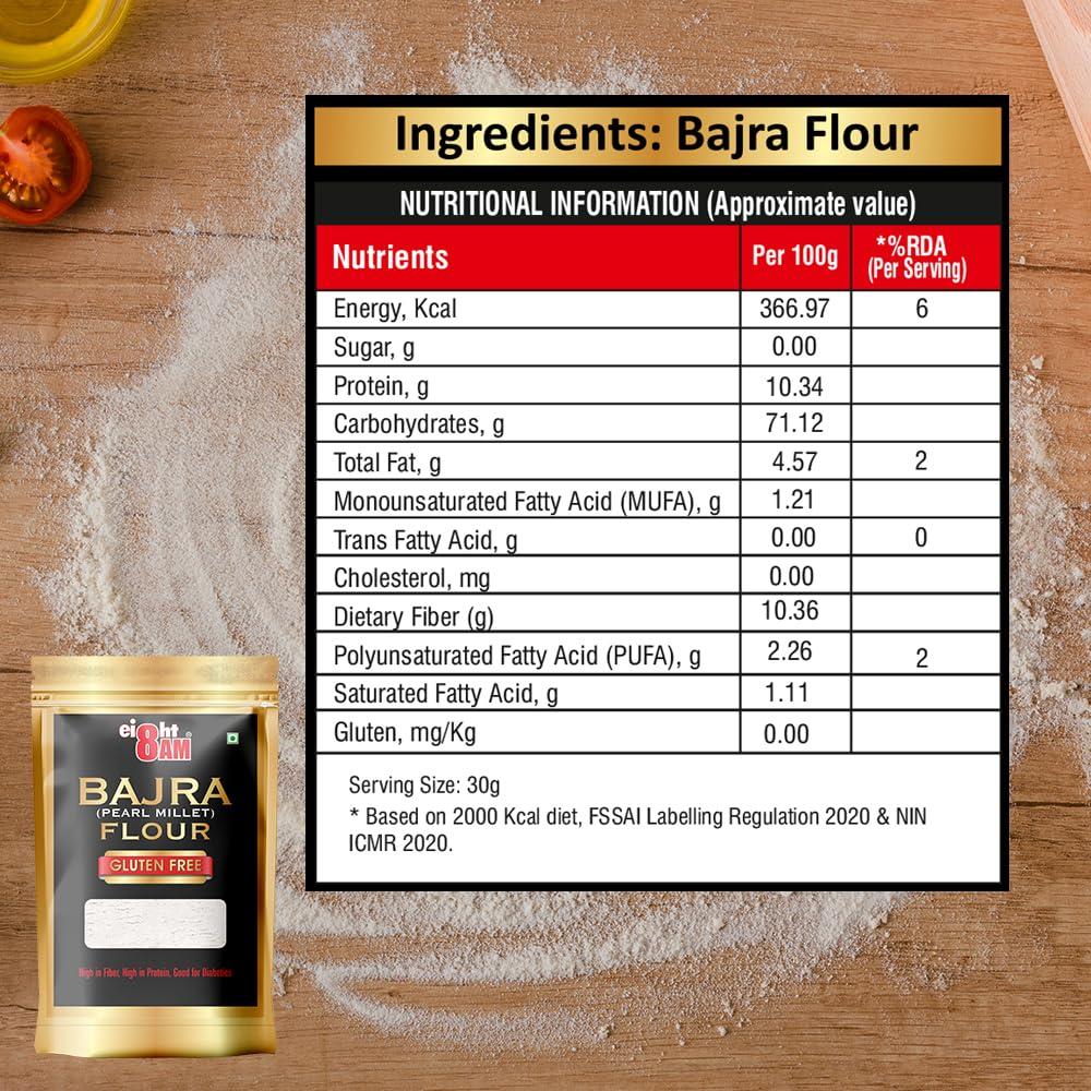 8AM 8AM Bajra Flour (Pearl Millet), Gluten Free, Rich Source of Protein and Calcium, Healthy and Nutritious Millets, 980 GM