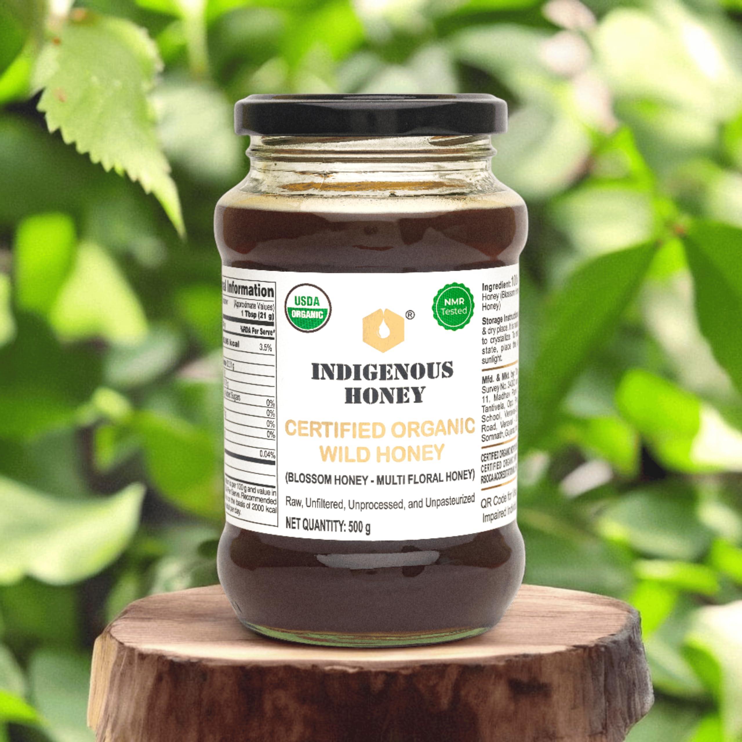 INDIGENOUS HONEY INDIGENOUS HONEY Raw Organic Honey Unprocessed Unfiltered Unpasteurized Pure Natural Original Honey - 530 Grams Glass Jar (Pack of 2)
