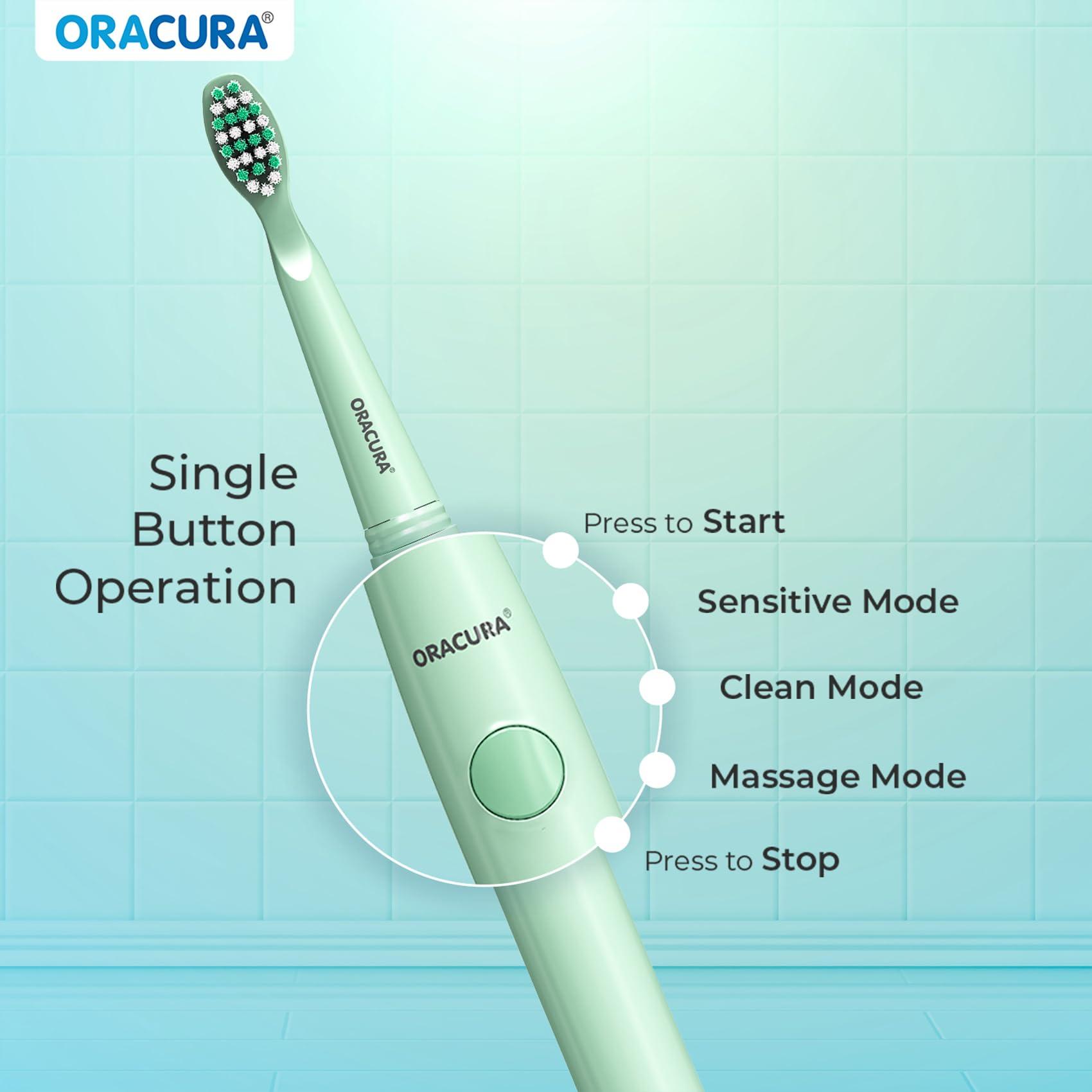 ORACURA ORACURA Adult Sonic Lite Electric Battery Operated Toothbrush Sb100 Combo|1 Year Warranty|Pack Of 1 Green & 1 Blue Colour|With 3 Modes|36,000 Strokes|With Aaa Battery Powered