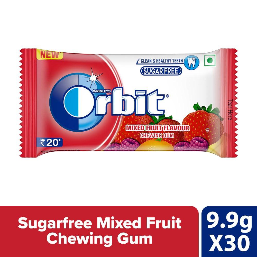 Orbit Orbit Sugar Free Chewing Gum Pack | Mixed Fruit Flavour Gum | Chewing Gums for Clean and Healthy Teeth | Easy to Carry and Pocket Friendly | 9.9 g | Pack of 30