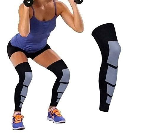 NEVER QUIT NEVER QUIT Knee & Calf Compression Sleeve with Anti Slip, Leg Compression for sports Gym Running Cycling Jogging Workout Pain Relief Injury Protection Sweat Resistant - Pair (Large, Black)