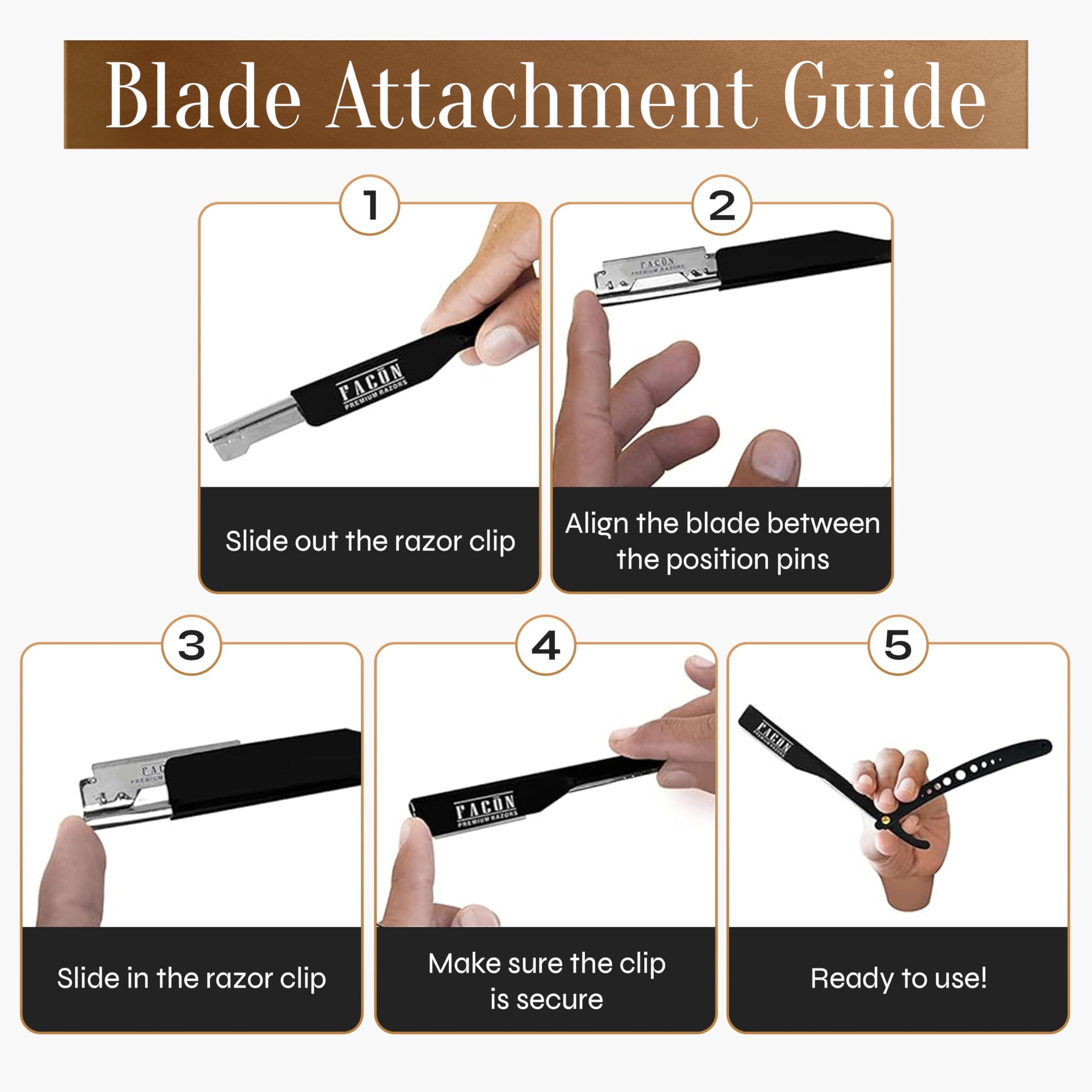 FACON Facón Professional Straight Edge Barber Razor/Rasoirs/Rasoi with Adjustable Tension Screw - Salon Grade Quality Cut Throat Shavette - Japanese Stainless Steel - Black & Gold Limited Edition Gift Box