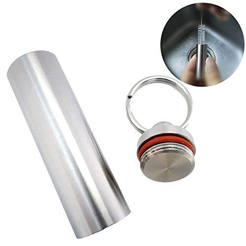 warmUS Medical Grade Stainless Steel Pill Fob with 2 Cleaner Brushes and 2 Sealing Rings Emergency Aspirin Waterproof Keychain Pill Holder(Diameter - 0.59\" x Height 1.96\")