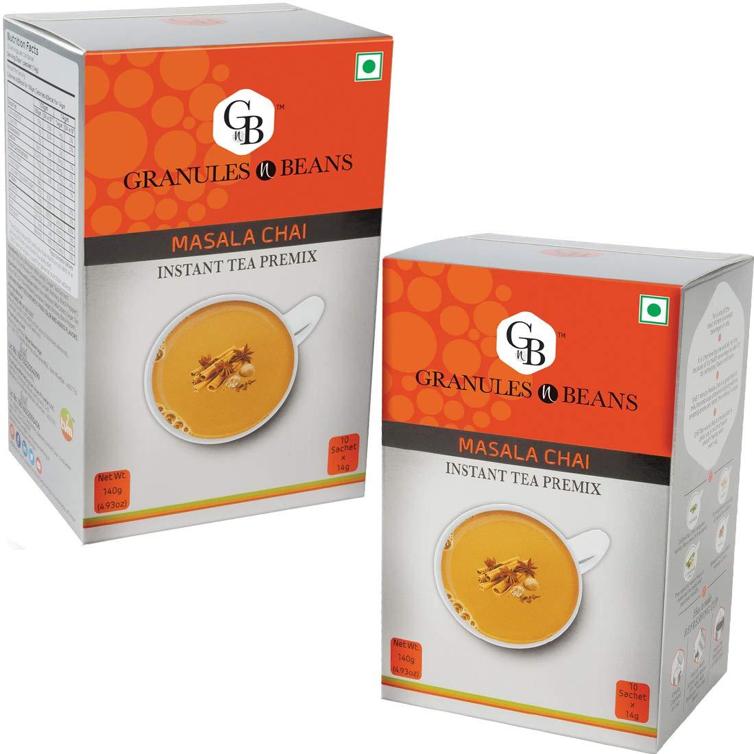 GnB GRANULES n BEANS GnB GRANULES n BEANS Granules N Beans Masala Chai Instant Tea Premix - (10 Sachets X 14G =140Gm) (Pack Of 2) | Flavorful Blend Chai Tea