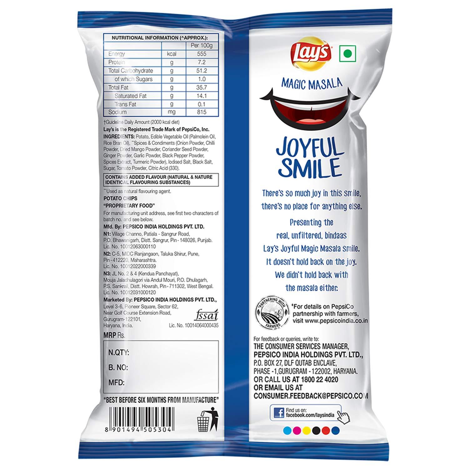 Lay\'s Lay\'s Potato Chips India\'s Magic Masala Party Pack, 167g Pack