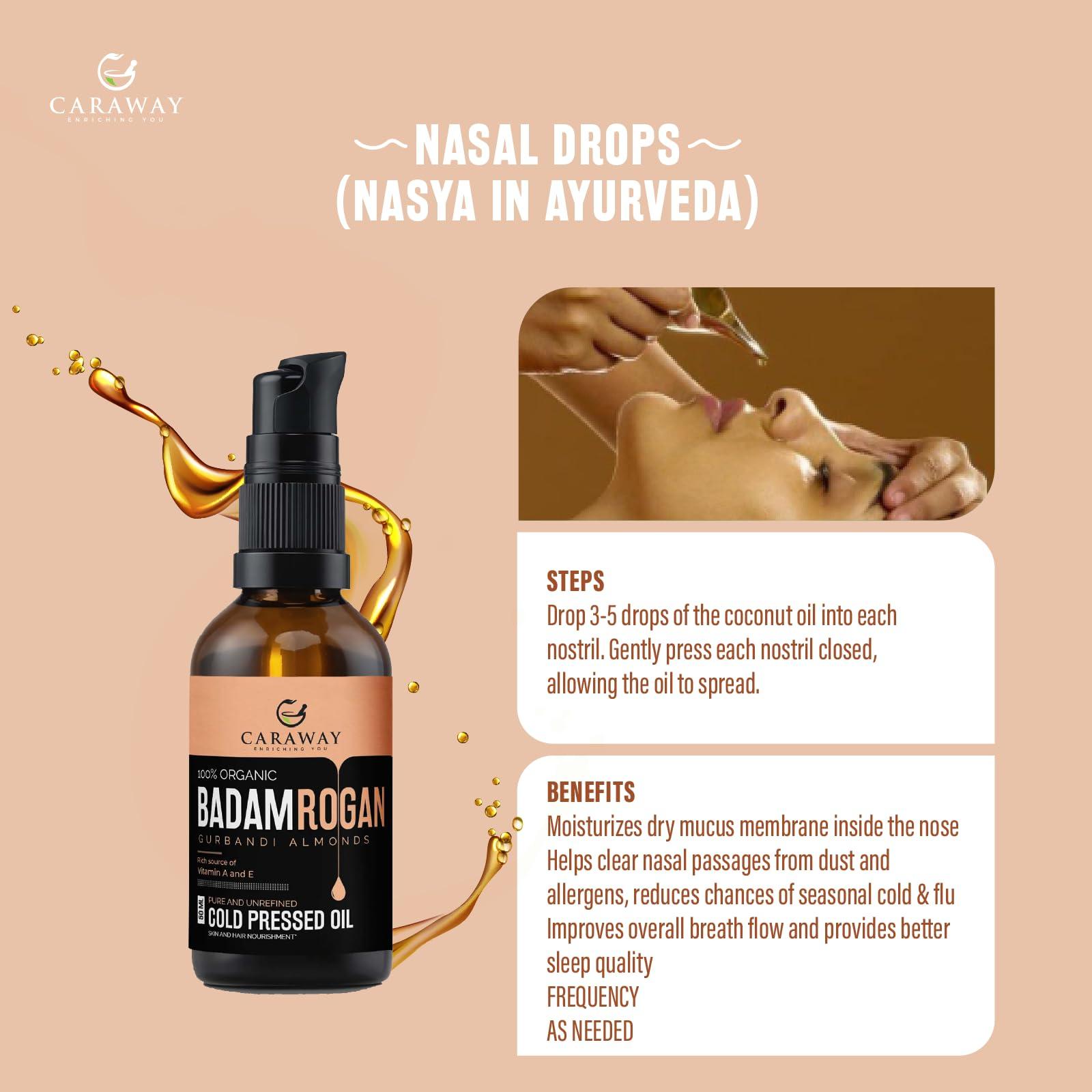 CARAWAY CARAWAY Certified Organic Almond Oil for Face - Cold Pressed Badam Rogan Oil for Baby Massage and Hair Care - Edible Grade - 50 ml