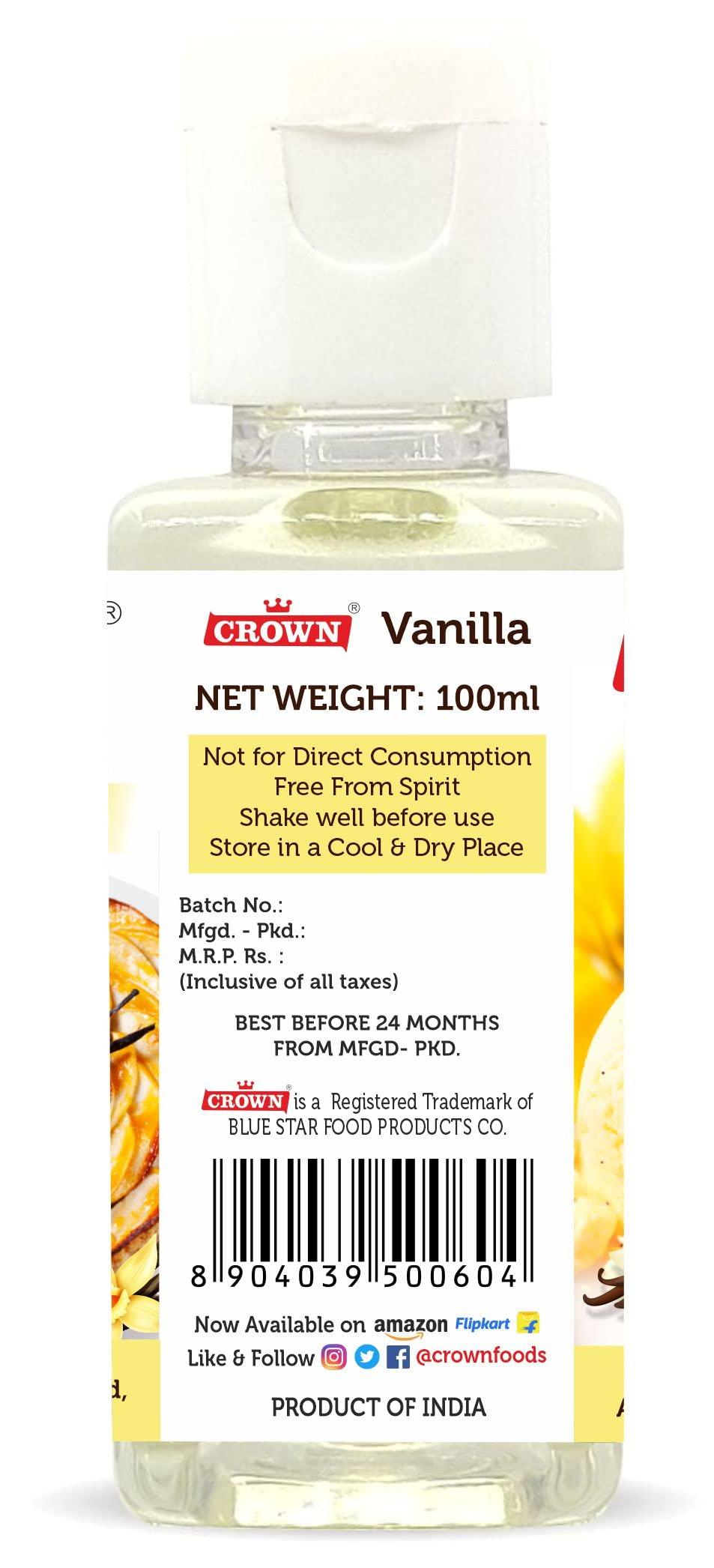 CROWN Vanilla Essence | White Colorless | Culinary Flavoring Agent 100ml | Making Homemade Cakes, Cookies, Jams & Jellies, Sherbats, Icecreams, Sweets