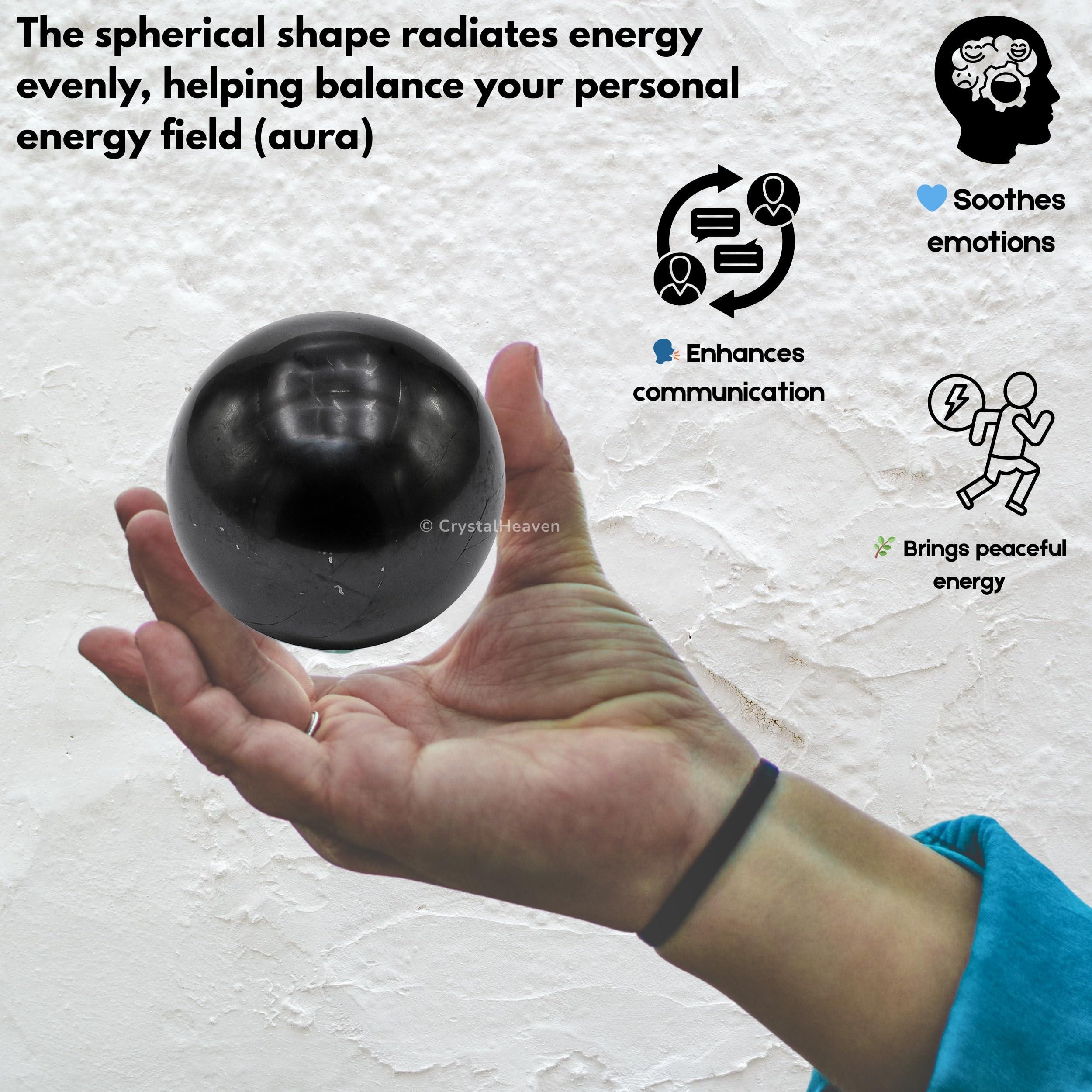 Crystal Heaven Certified Shungite Crystal Ball for Meditation - Premium Crystal Vastu Items for Home and Feng Shui Items for Good Luck - Ideal for Pooja Supplies and Spiritual Practices (2\" Inch)