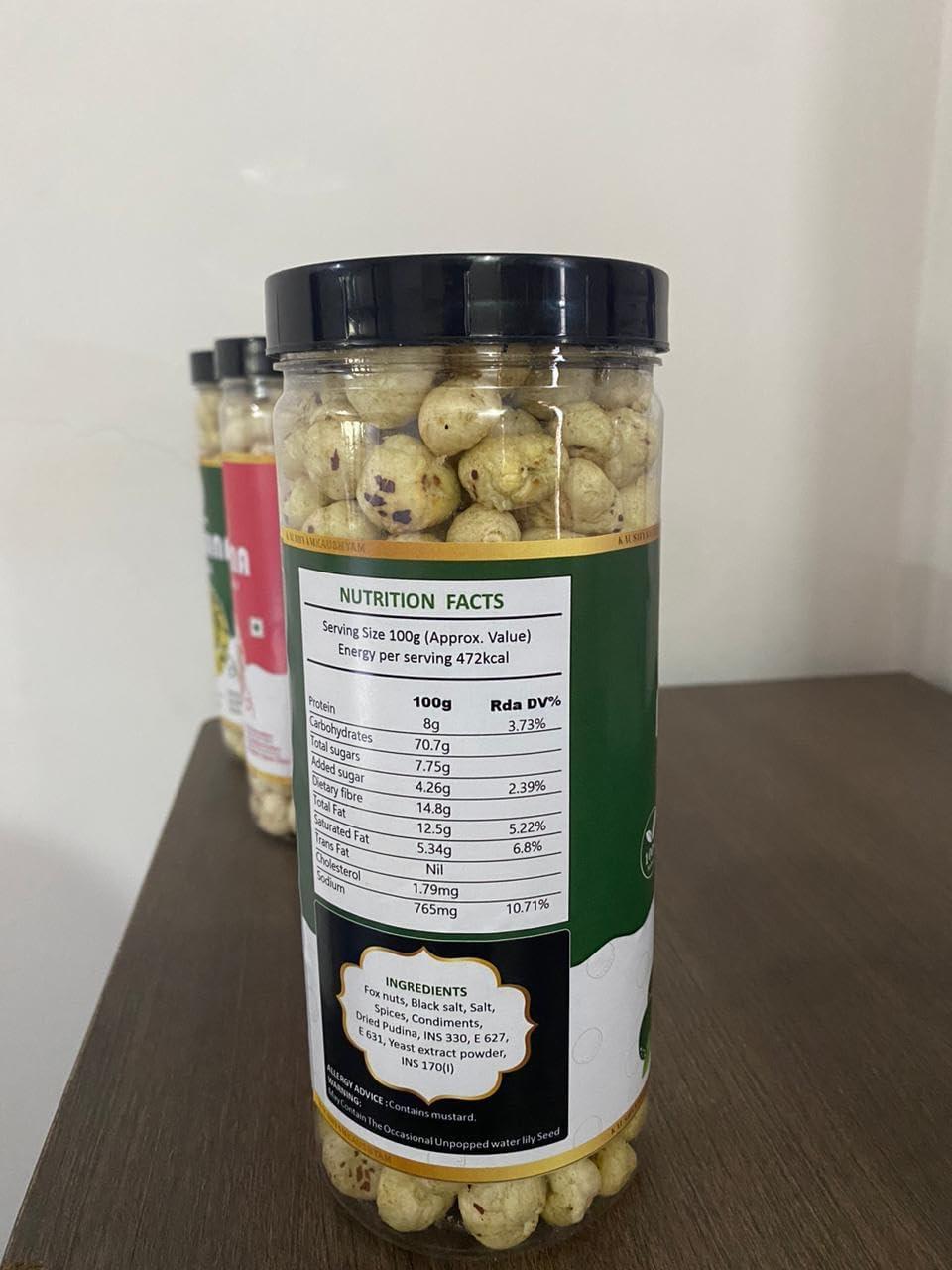 Kaushyam Kaushyam Makhana Roasted Flavoured | Makhana Fox Nut Tasty Crunchy & Healthy Snacks 100 Gm (Pudina Punch)