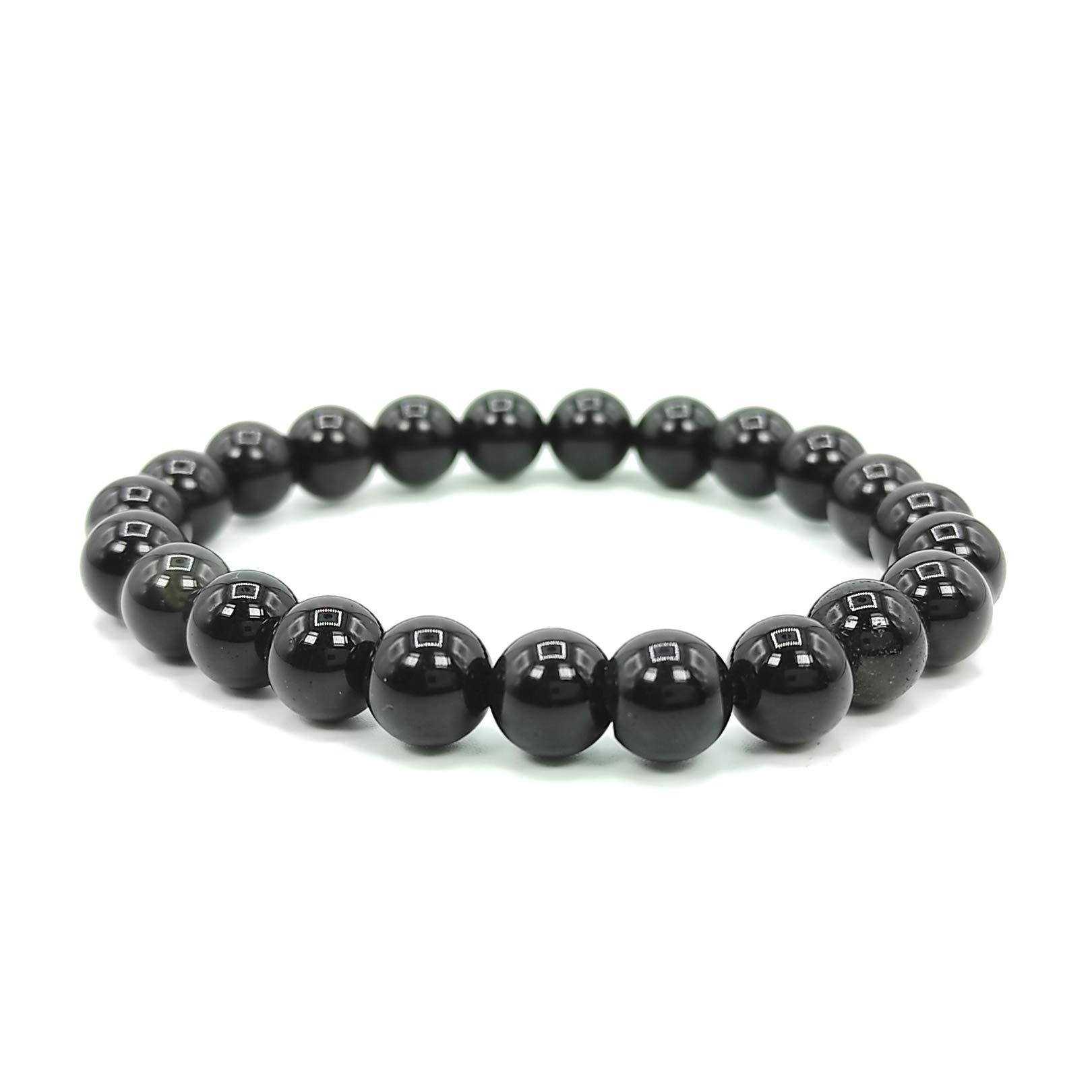 Plus Value Plus Value Black Obsidian Bracelet for Protection | Stylish Charm Crystal Bracelet for Men Women Boys and Girls (Beads Size: 8mm, Jute Bag)