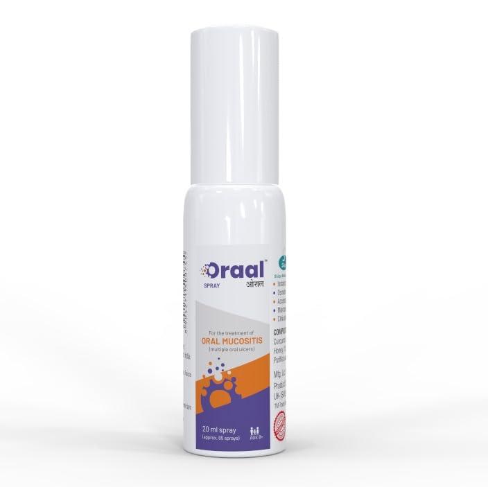 ORAAL ORAAL SPRAY 20ml mouth spray| Mouth Ulcers|Oral Mucositis |Mouth Sores| 100% relief |No Colors| No Alcohol| Suitable for all ages above 8Yrs| 20ml | Pocket friendly Pack| 100% Natural & Patented